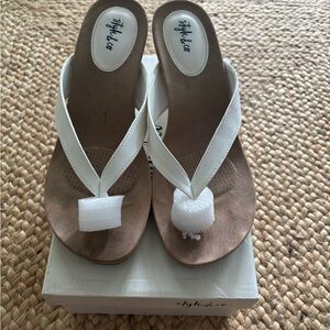 Style & Co. White and Brown Sandals with Cushioned Footbed